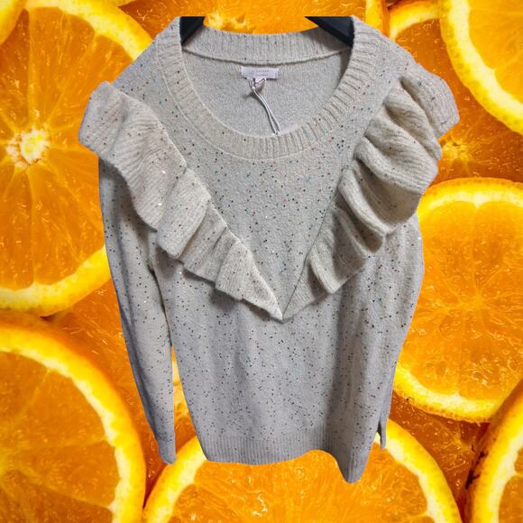 NWT LC Lauren Conrad Women Ruffle Shoulder Prancer Sparkle Sequin Sweater Size M - Picture 7 of 9